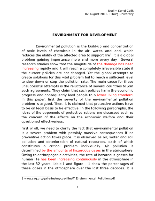 (DOC) ENVIRONMENT FOR DEVELOPMENT