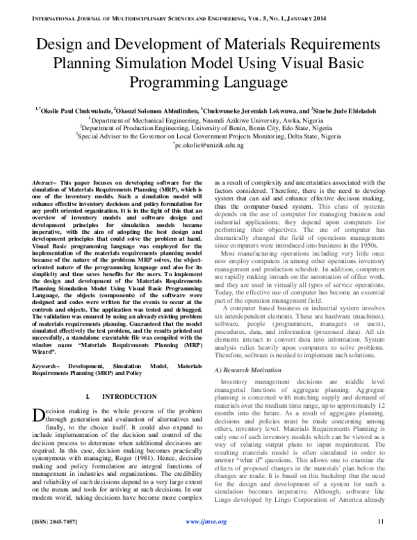 (PDF) Design and Development of Materials requirement Simulation Model