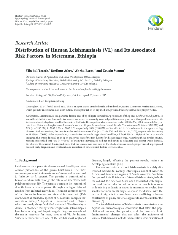 (PDF) Distribution of Human Leishmaniasis (VL) and Its Associated Risk ...