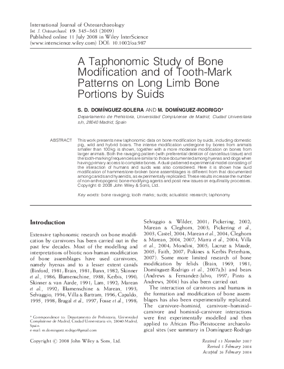 (PDF) A Taphonomic Study of Bone Modification and of Tooth-Mark ...