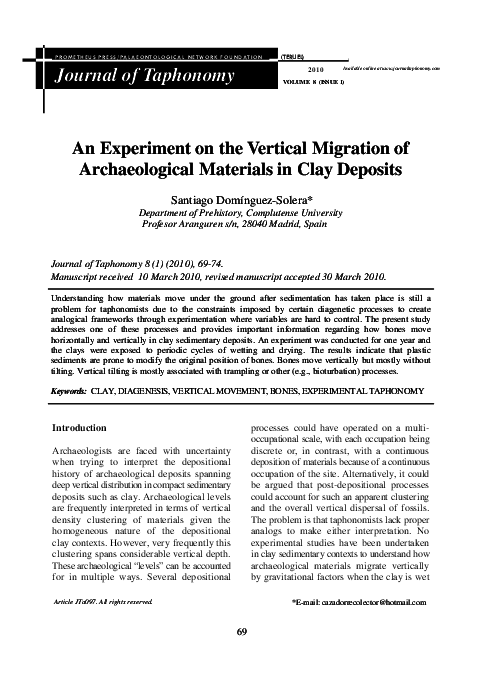 (PDF) An Experiment on the Vertical Migration of Archaeological ...