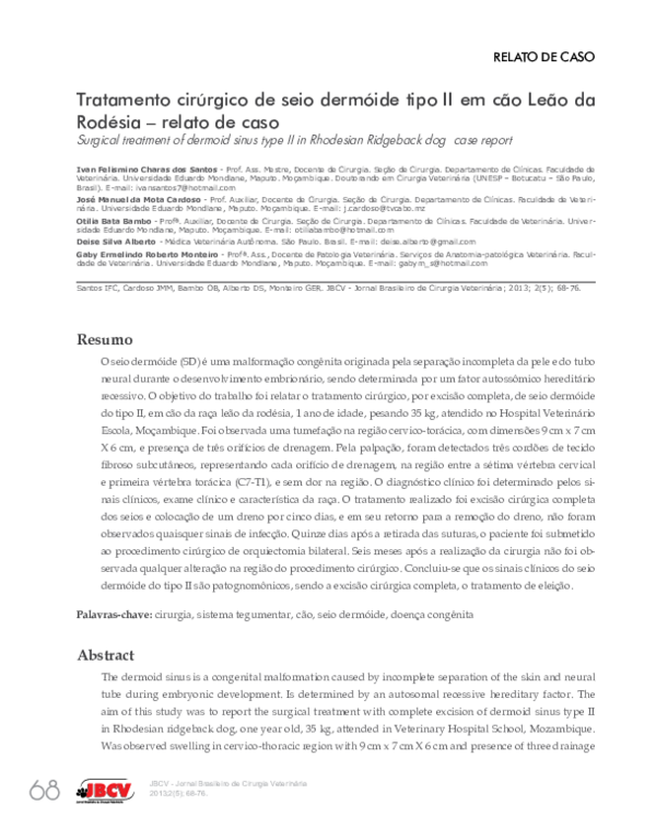 (PDF) Surgical treatment of dermoid sinus type II in Rhodesian ...