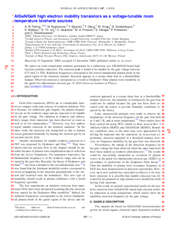 (PDF) AlGaN/GaN high electron mobility transistors as a voltage-tunable ...