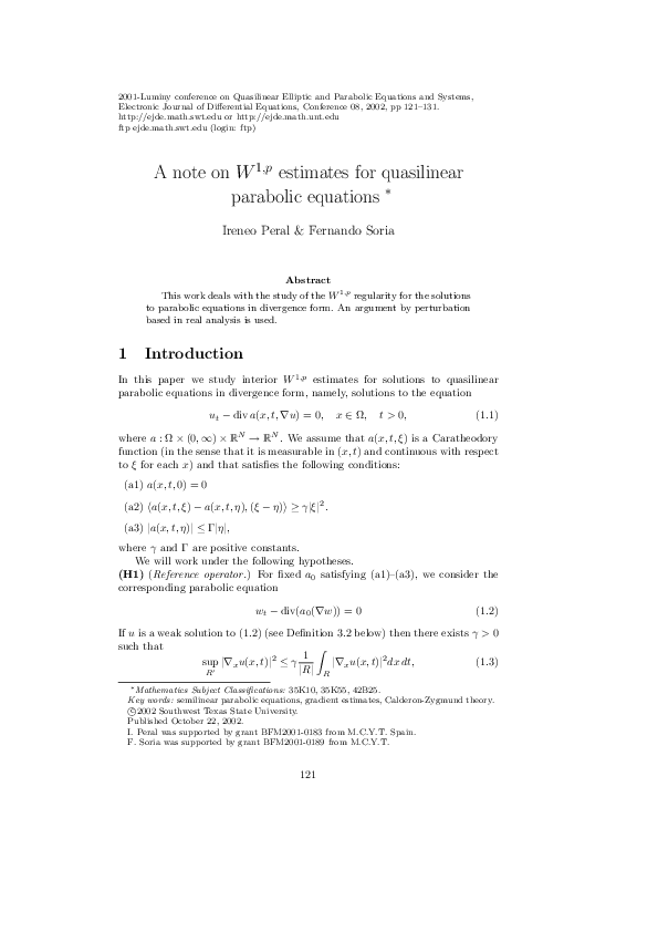 (PDF) A note on W1,p estimates for quasilinear parabolic equations