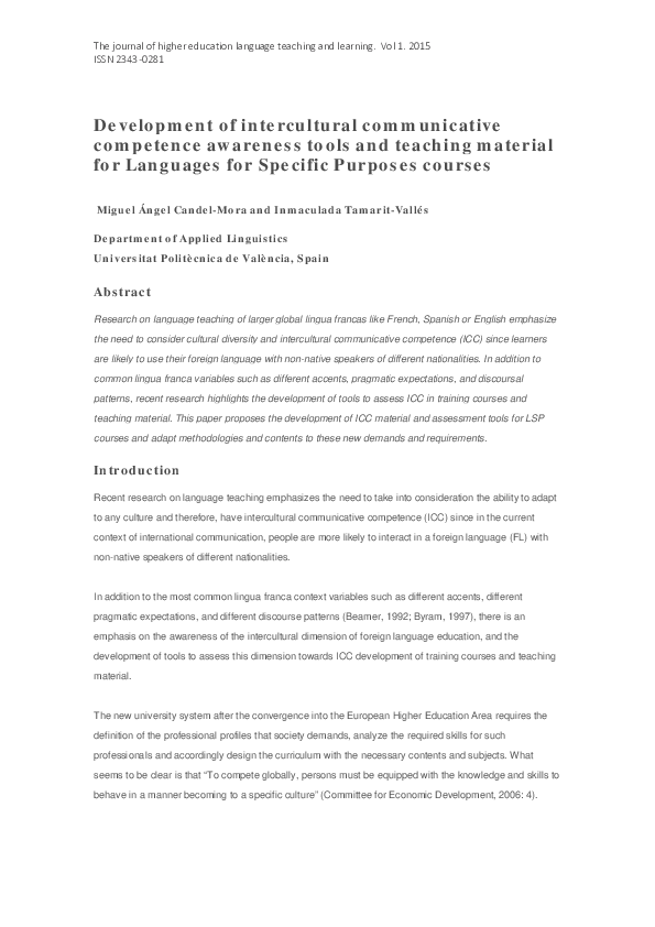 (PDF) Development of intercultural communicative competence awareness ...