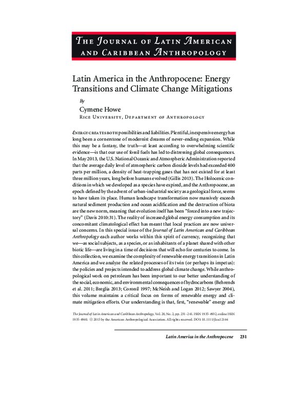 (PDF) Latin America in the Anthropocene: Energy Transitions and Climate ...