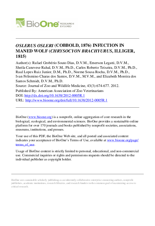 (PDF) OSLERUS OSLERI (COBBOLD, 1876) INFECTION IN MANED WOLF ...