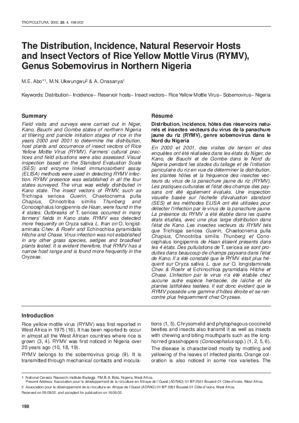 (PDF) The Distribution, Incidence, Natural Reservoir Hosts and Insect ...