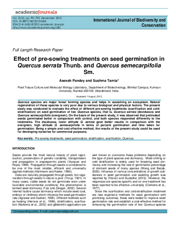 (PDF) Effect of pre-sowing treatments on seed germination in Quercus ...