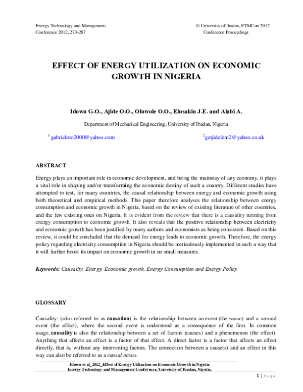 (PDF) EFFECT OF ENERGY UTILIZATION ON ECONOMIC GROWTH