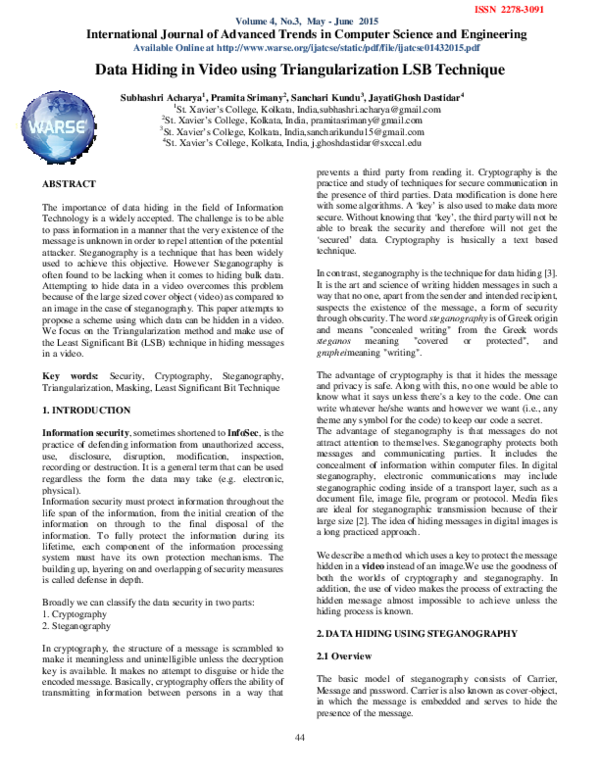 (PDF) Data Hiding in Video using Triangularization LSB Technique