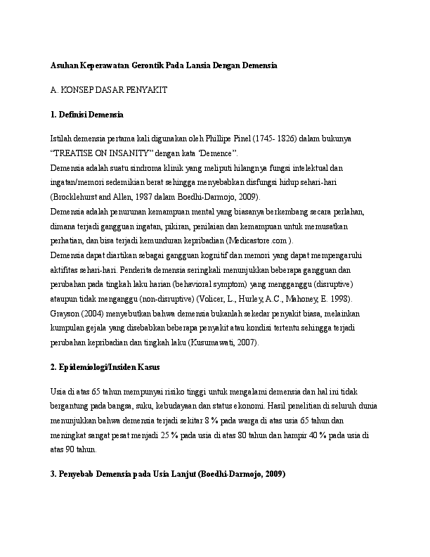 Asuhan Keperawatan Gerontik Pada Lansia Dengan Demensia Fajar Saputra Academia Edu