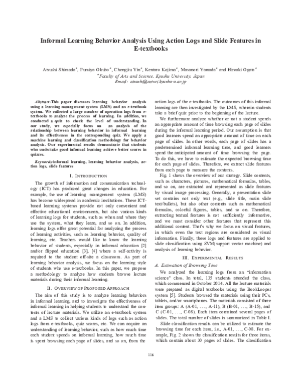 (PDF) Informal Learning Behavior Analysis Using Action Logs and Slide ...