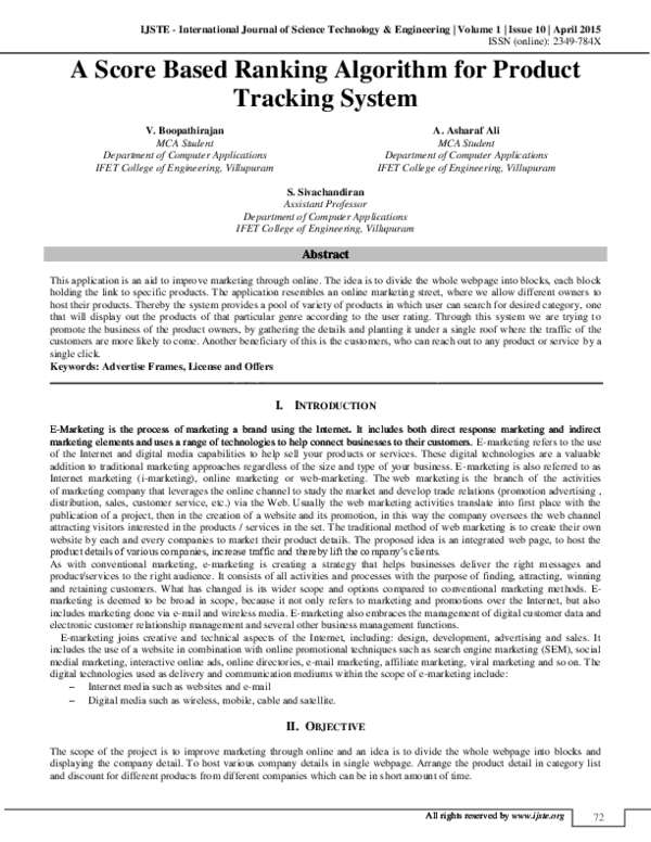 (PDF) A SCORE BASED RANKING ALGORITHM FOR PRODUCT TRACKING SYSTEM