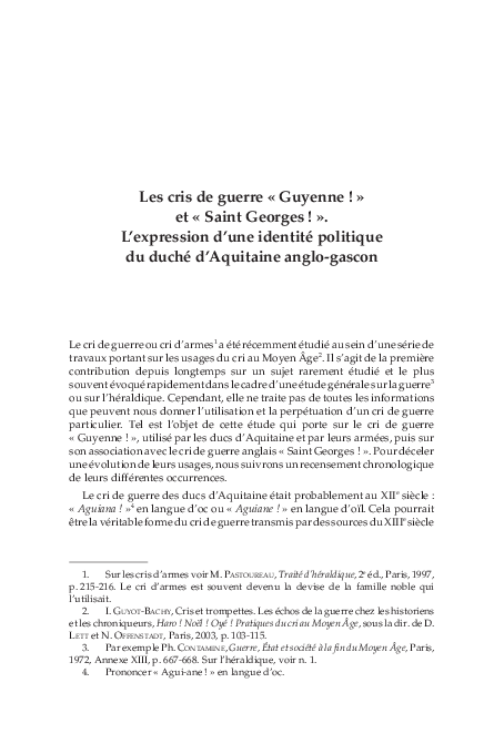 Les cris de guerre "Guyenne !" et "Saint Georges !". L'expression d'une identité politique du duché d'Aquitaine anglo-gascon. 