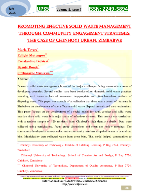 Pdf Promoting Effective Solid Waste Management Through Community