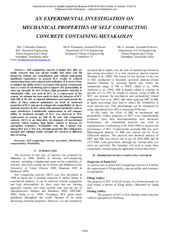 (PDF) Experimental Study of Mechanical Properties for Self Compacting ...