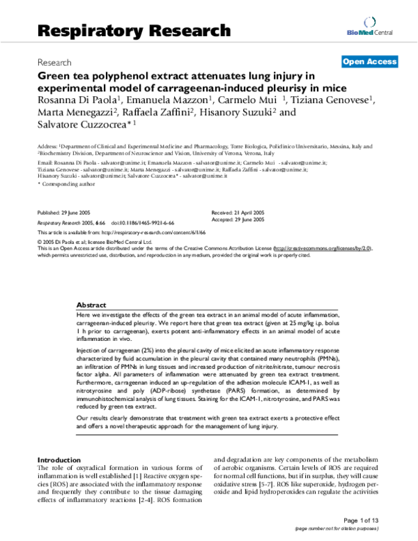 (PDF) Green tea polyphenol extract attenuates lung injury in ...