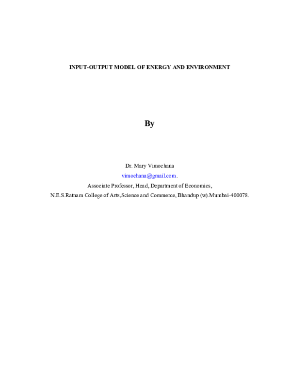 (PDF) INPUT-OUTPUT MODEL OF ENERGY AND ENVIRONMENT