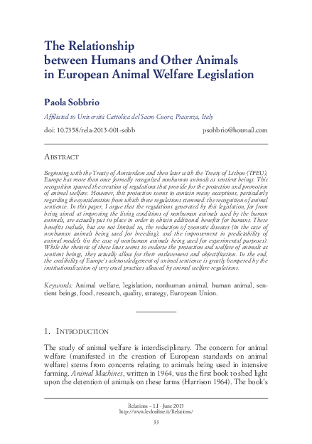 (PDF) The relationship between Humans and other animals in European ...