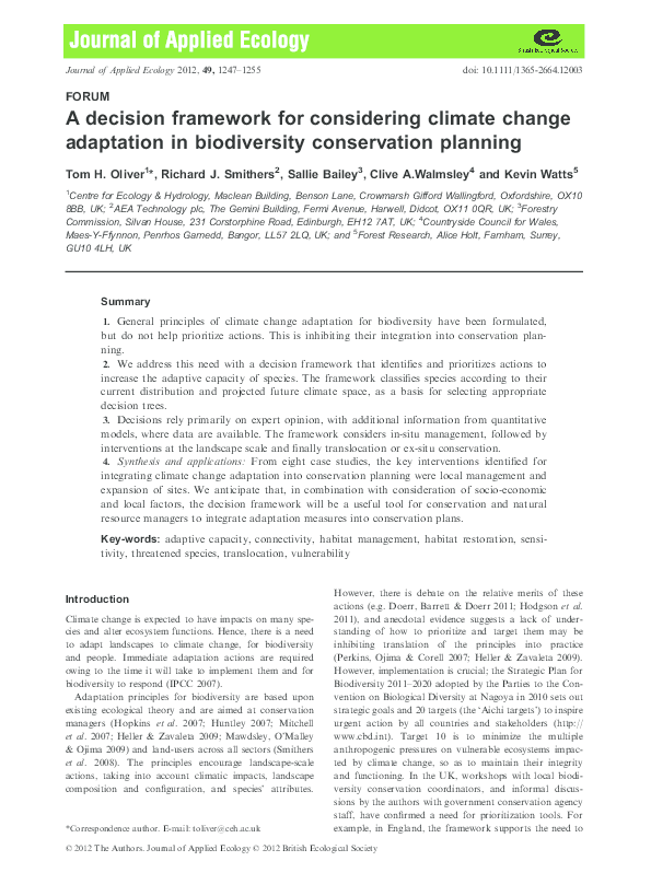 (PDF) A decision framework for considering climate change adaptation in ...