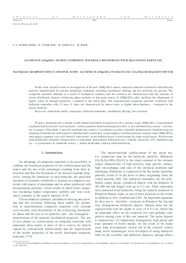 (PDF) ALUMINIUM AlMg1SiCu MATRIX COMPOSITE MATERIALS REINFORCED WITH ...