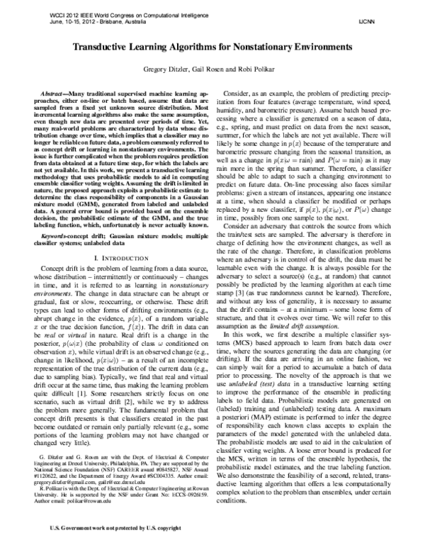 (PDF) Transductive learning algorithms for nonstationary environments