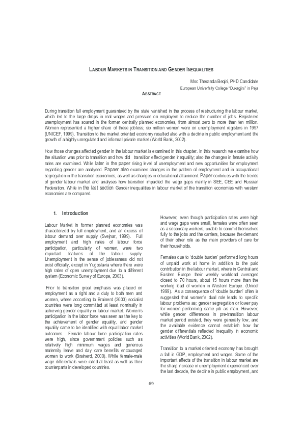 (PDF) Labor markets in transition and gender inequalities