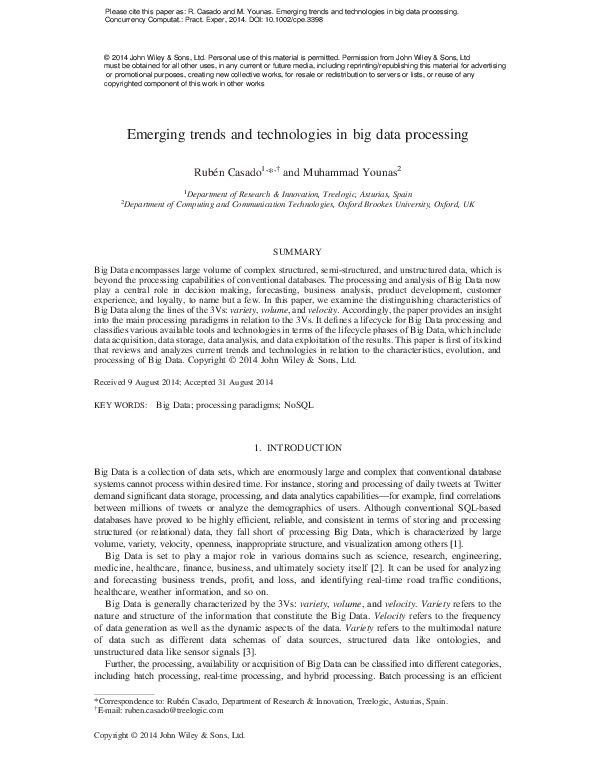 (PDF) Emerging trends and technologies in big data processing