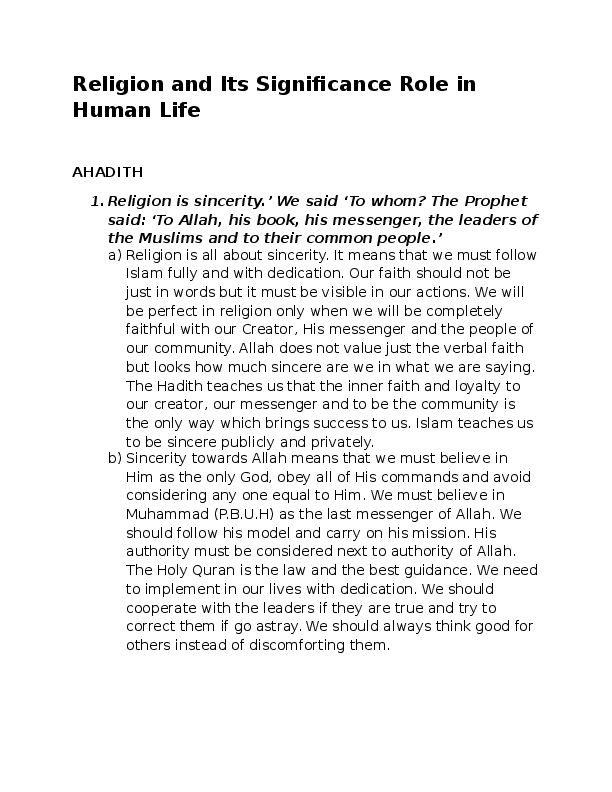 (DOC) Religion and Its Significance Role in Human Life