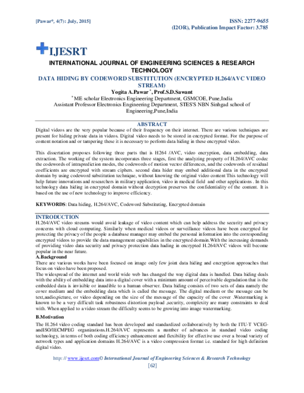 (PDF) DATA HIDING BY CODEWORD SUBSTITUTION (ENCRYPTED H.264/AVC VIDEO ...