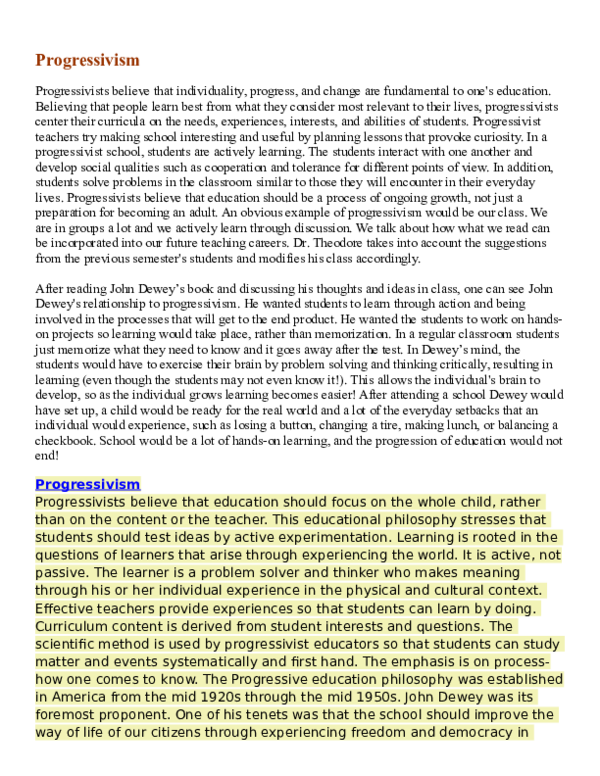 (DOC) Progressivism