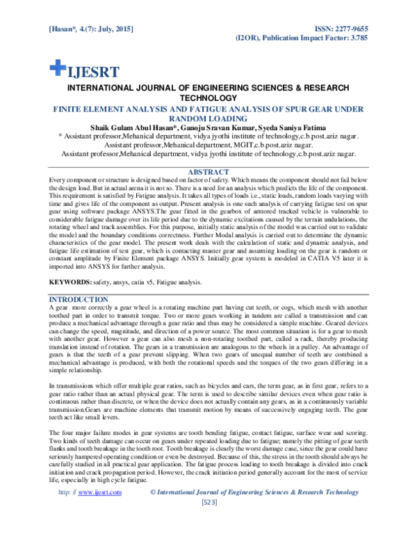 (PDF) FINITE ELEMENT ANALYSIS AND FATIGUE ANALYSIS OF SPUR GEAR UNDER ...