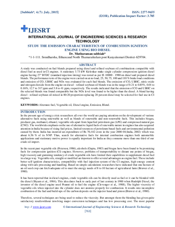 (PDF) STUDY THE EMISSION CHARACTERISTICS OF COMBUSTION IGNITION ENGINE ...