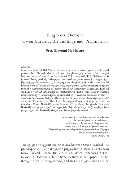 Owen Barfield Research Papers Academia Edu
