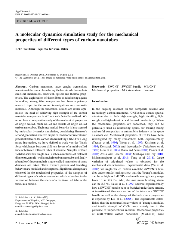 (PDF) A molecular dynamics simulation study for the mechanical ...
