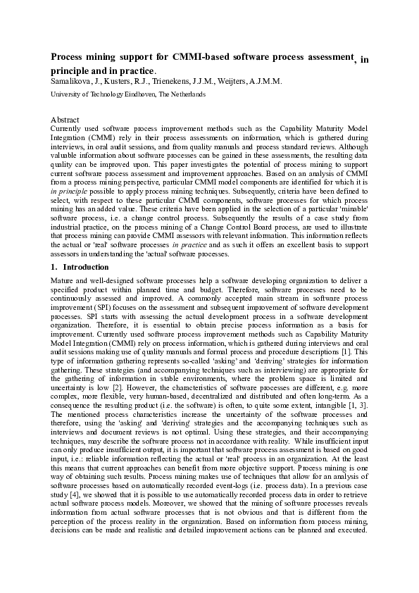 (DOC) Process mining support for Capability Maturity Model Integration ...