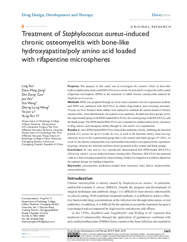 (PDF) Treatment of Staphylococcus aureusinduced chronic osteomyelitis Dove Medical Press