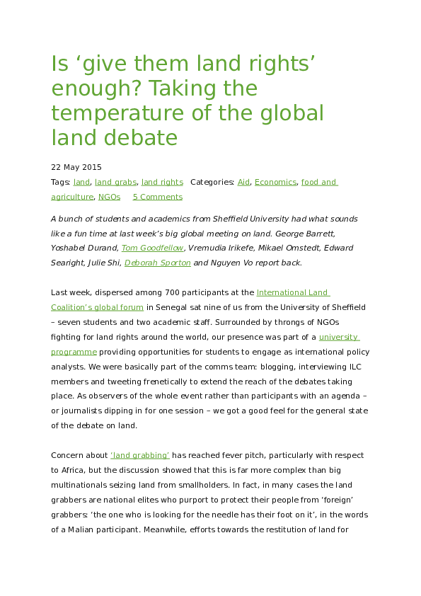 (DOC) Is ‘give them land rights’ enough? Taking the temperature of the ...