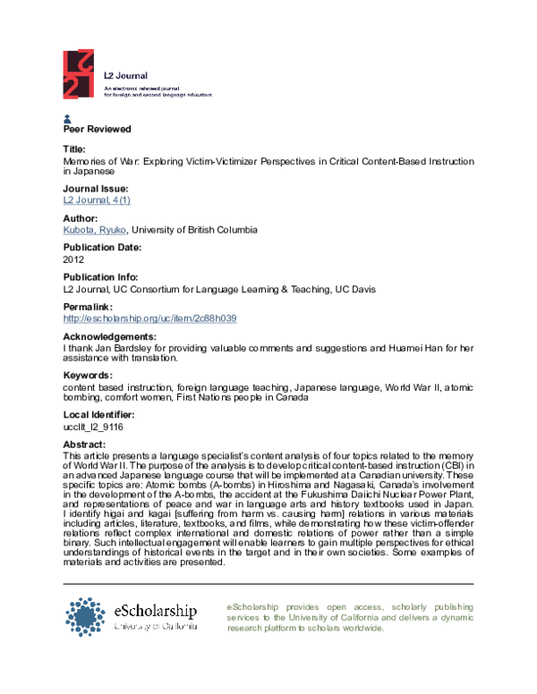 Pdf Memories Of War Exploring Victim Victimizer Perspectives In Pdf Memories Of War Exploring Victim Victimizer Perspectives In