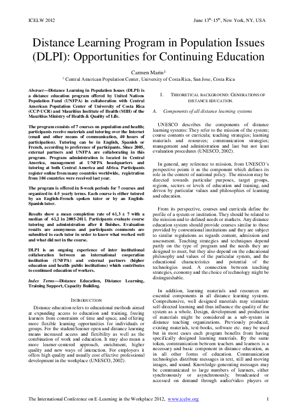 (PDF) Distance Learning Program in Population Issues (DLPI