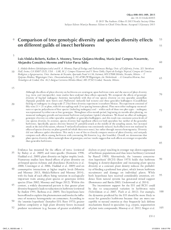 (PDF) Comparison of tree genotypic diversity and species diversity ...