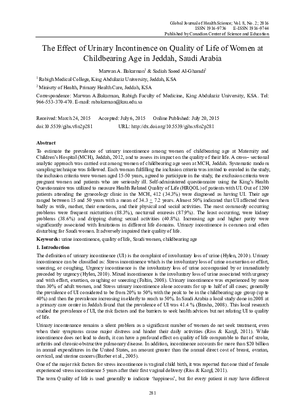 (PDF) The Effect of Urinary Incontinence on Quality of Life of Women at ...