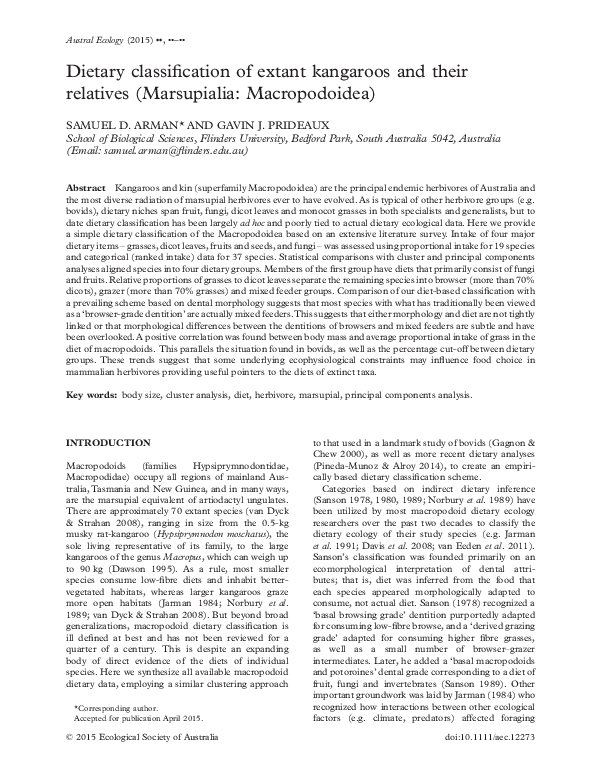 (PDF) Dietary classification of extant kangaroos and their relatives ...