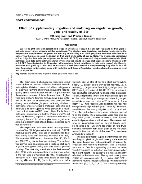 (PDF) Effect of supplementary irrigation and mulching on vegetative ...