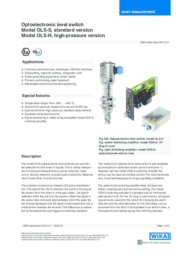 (PDF) Level measurement Optoelectronic level switch Model OLSS