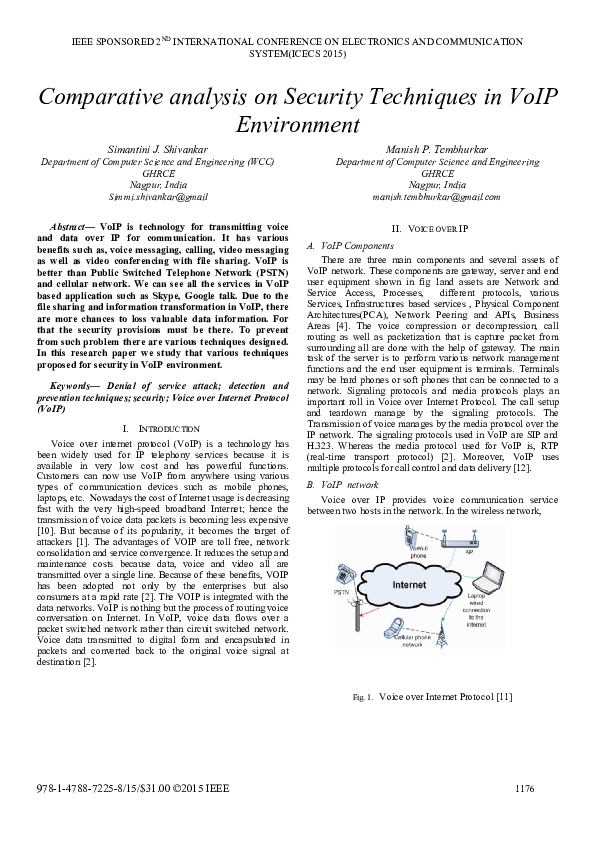 (PDF) Comparative analysis on Security Techniques in VoIP Environment