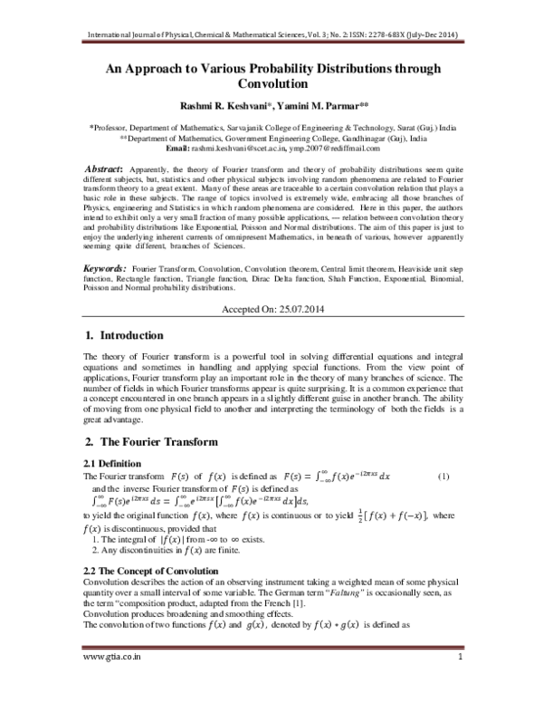 (PDF) An Approach to Various Probability Distributions through Convolution