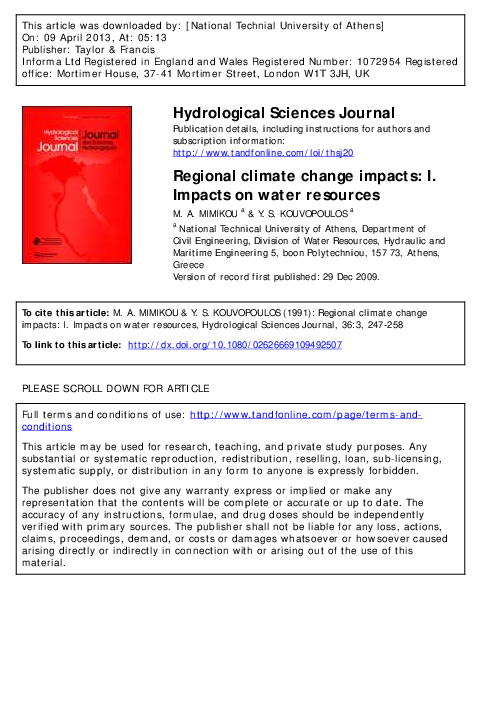 Regional climate change impacts: I. Impacts on water resources