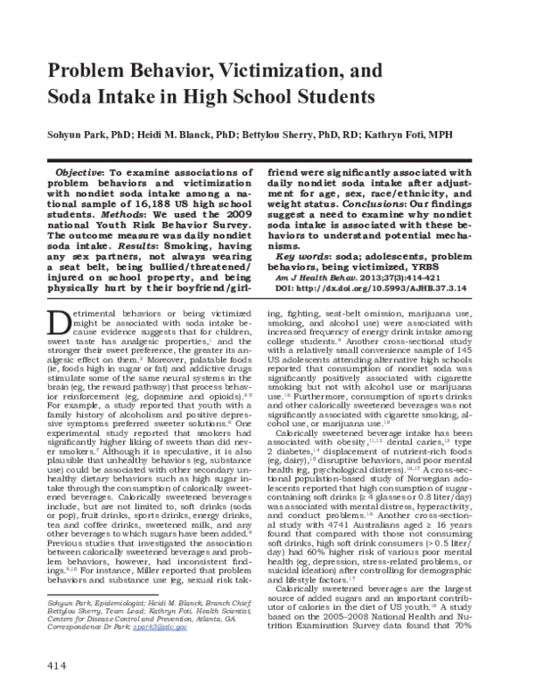 (PDF) Problem Behavior, Victimization, and Soda Intake in High School ...